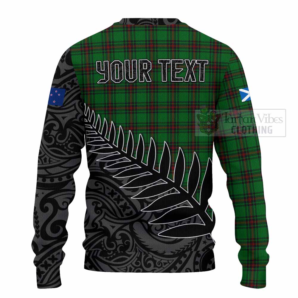 Tartan Vibes Clothing Halkett Crest Tartan Knitted Sweater with New Zealand Silver Fern Half Style