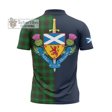 Halkett Tartan Zipper Polo Shirt Alba with Scottish Lion Royal Arm Half Style