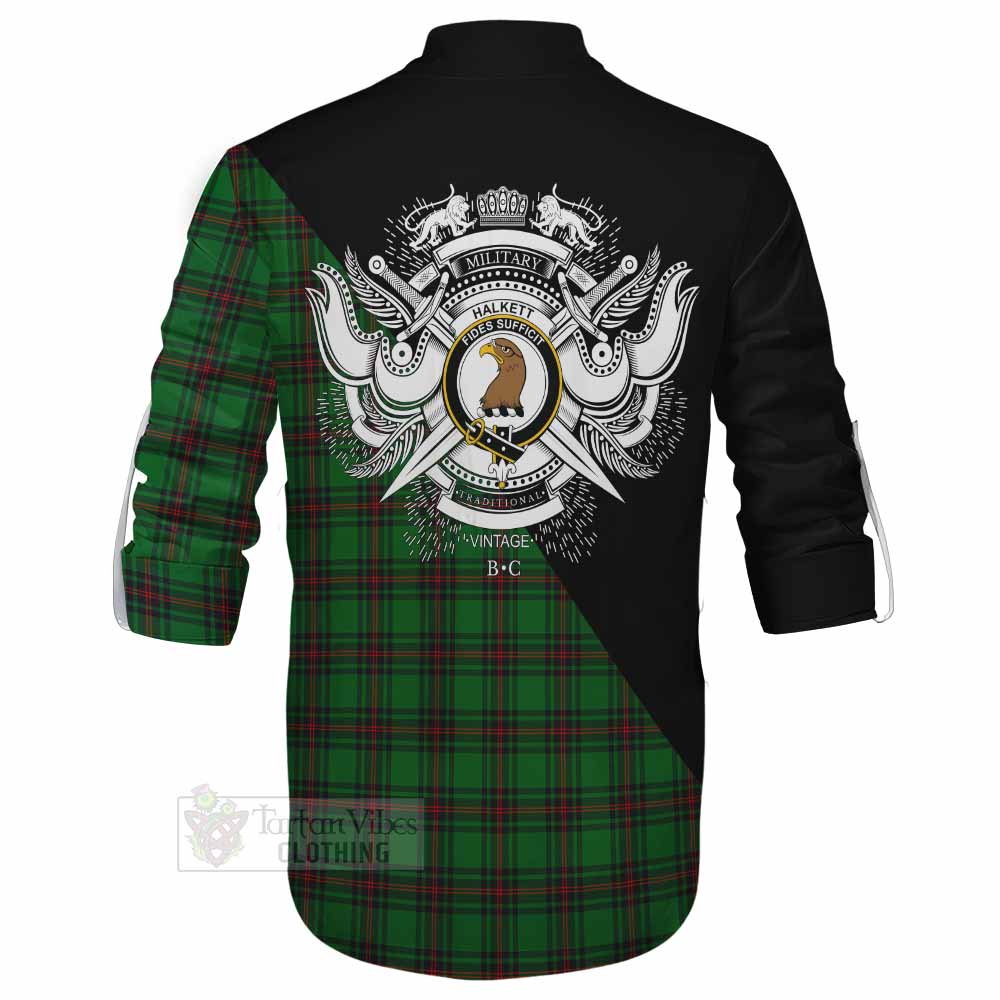 Tartan Vibes Clothing Halkett Tartan Ghillie Kilt Shirt with Family Crest and Military Logo Style