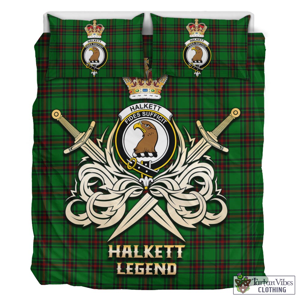 Tartan Vibes Clothing Halkett Tartan Bedding Set with Clan Crest and the Golden Sword of Courageous Legacy