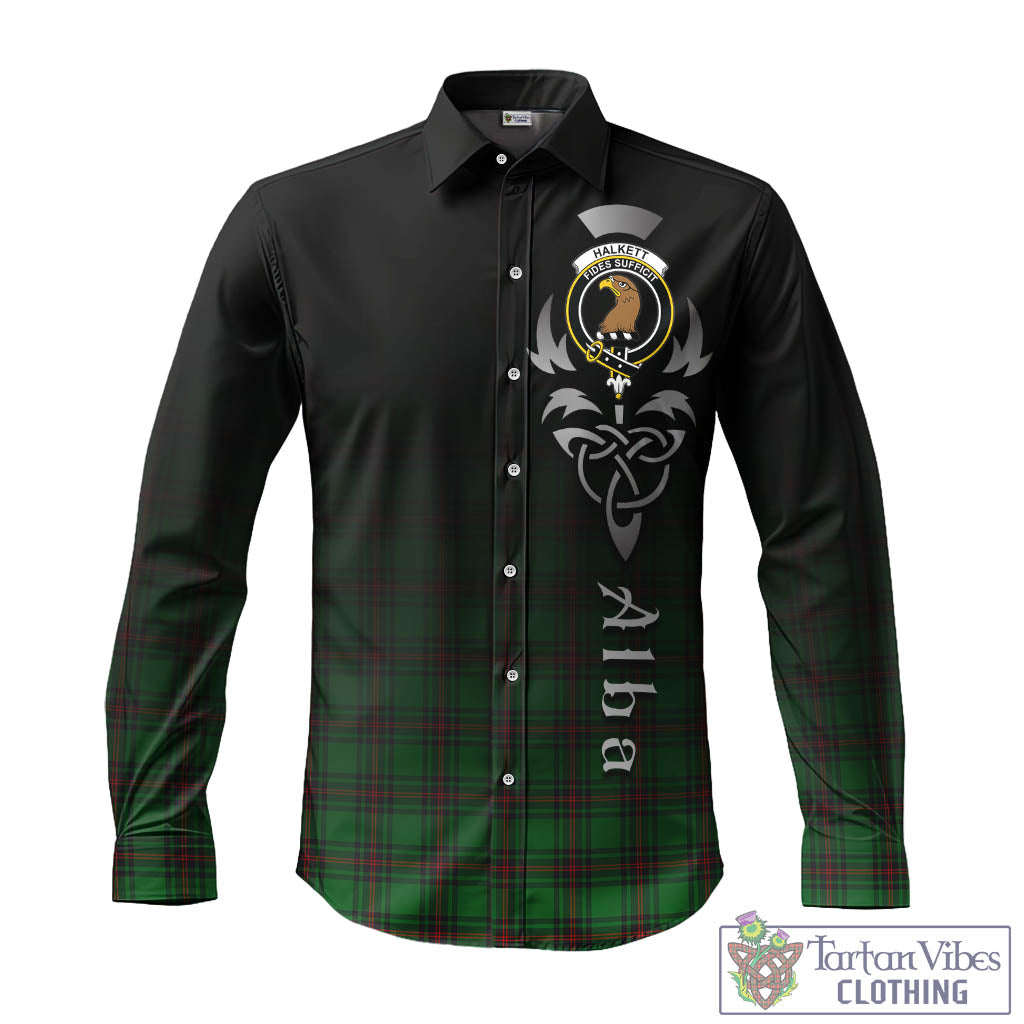 Tartan Vibes Clothing Halkett Tartan Long Sleeve Button Up Featuring Alba Gu Brath Family Crest Celtic Inspired