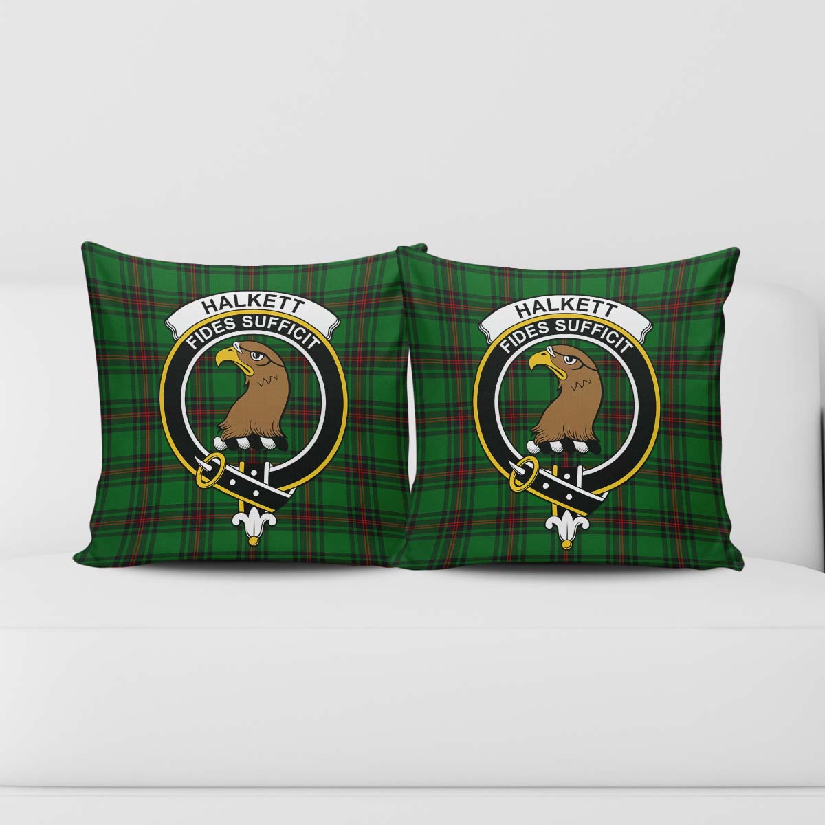 Halkett Tartan Pillow Cover with Family Crest - Tartanvibesclothing