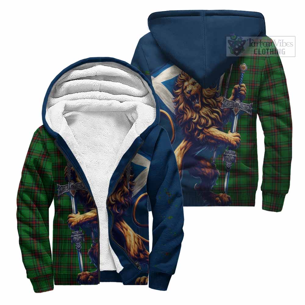 Tartan Vibes Clothing Halkett Tartan Family Crest Sherpa Hoodie with Scottish Majestic Lion