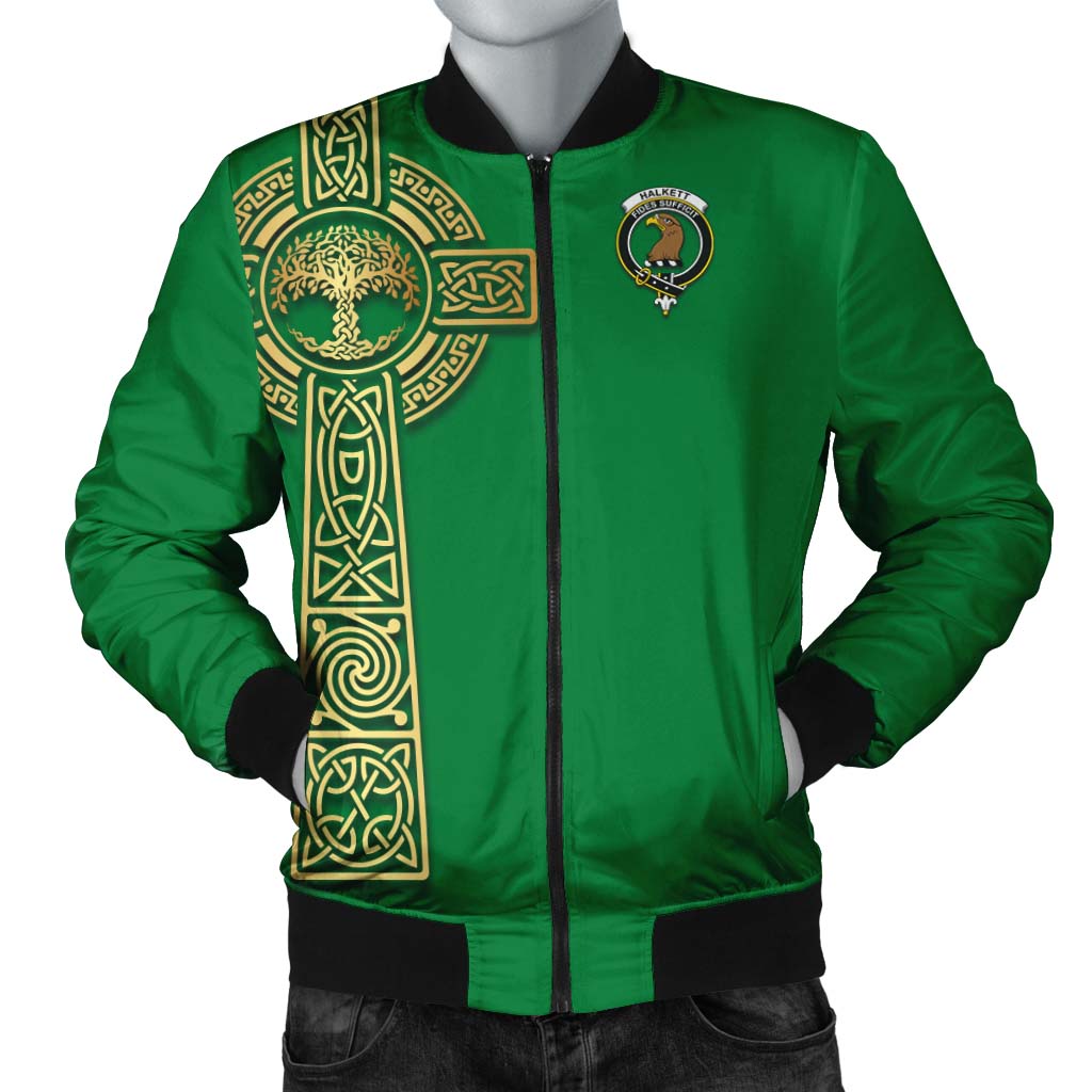 Halkett Clan Bomber Jacket with Golden Celtic Tree Of Life Unisex Irish Green - Tartanvibesclothing