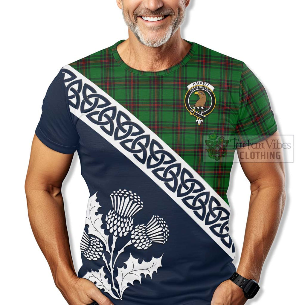 Halkett Tartan T-Shirt Featuring Thistle and Scotland Map