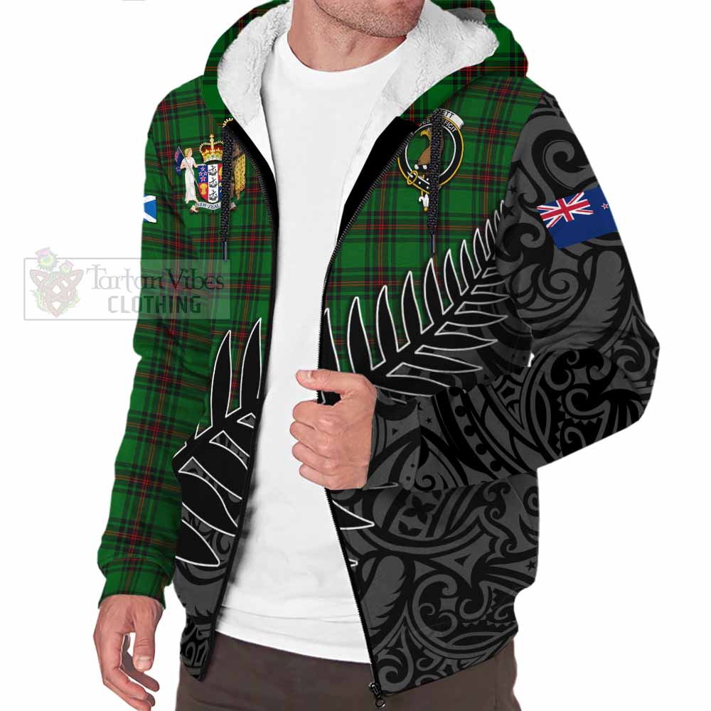 Tartan Vibes Clothing Halkett Crest Tartan Sherpa Hoodie with New Zealand Silver Fern Half Style