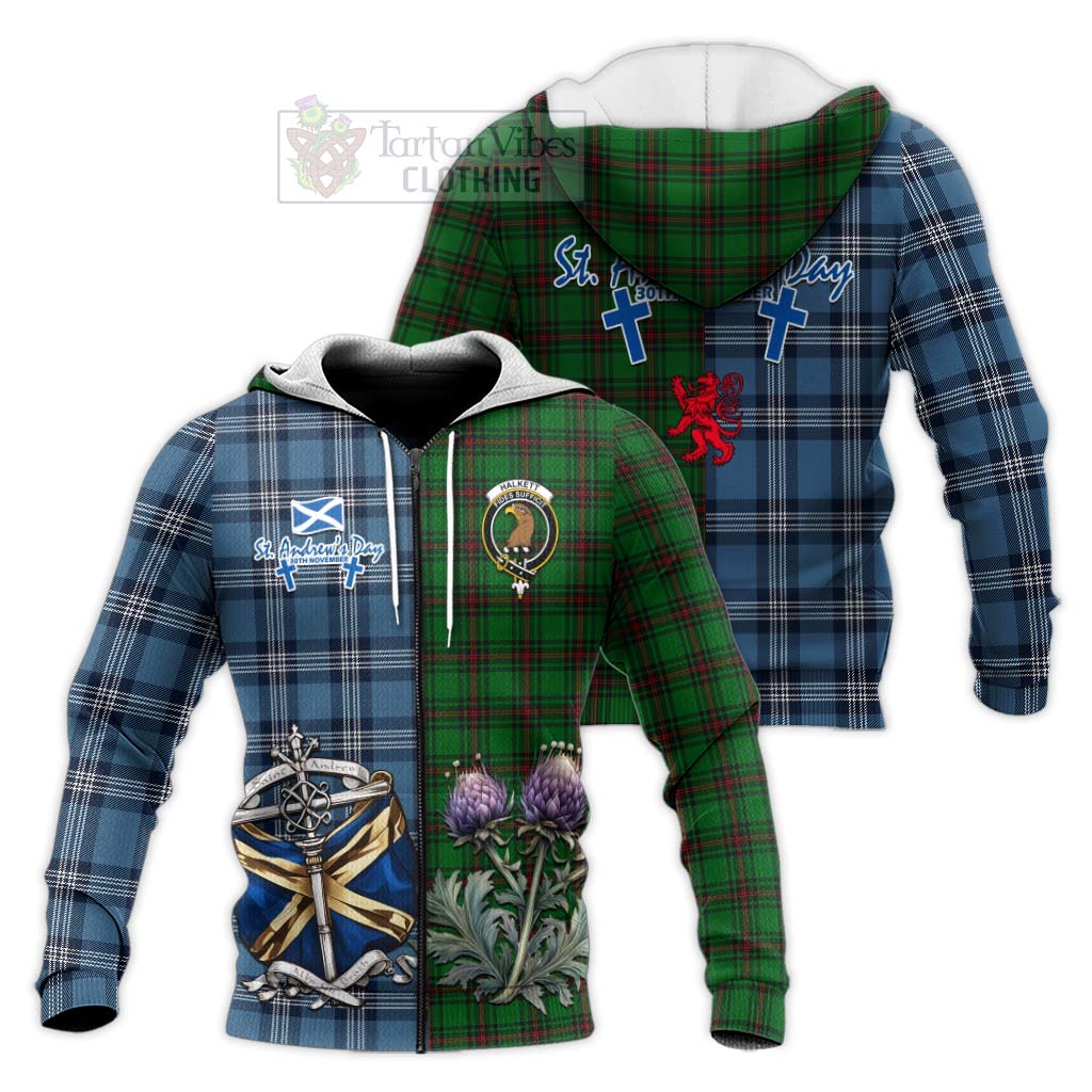 Tartan Vibes Clothing Halkett Tartan Knitted Hoodie Happy St. Andrew's Day Half Tartan Style