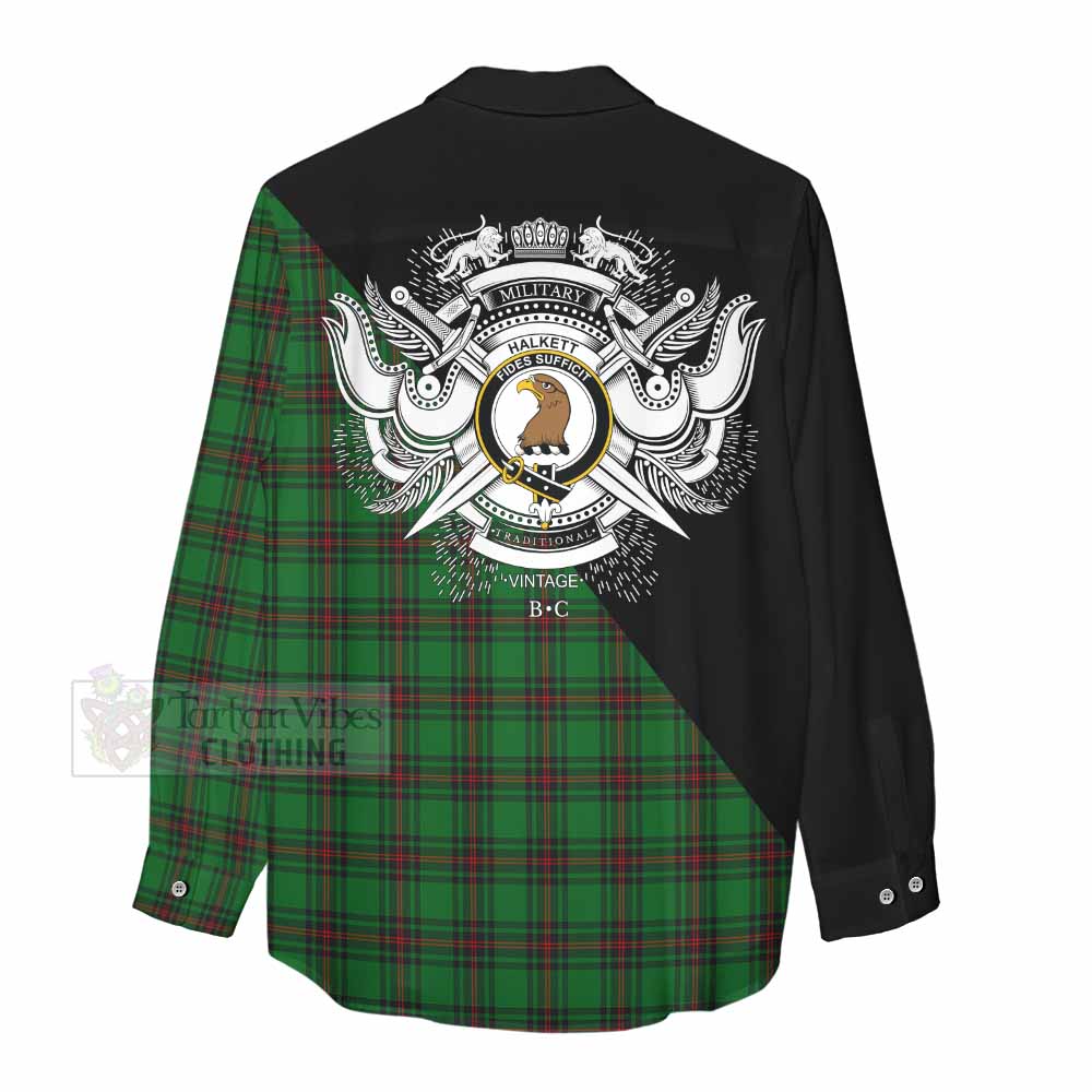 Tartan Vibes Clothing Halkett Tartan Women's Casual Shirt with Family Crest and Military Logo Style