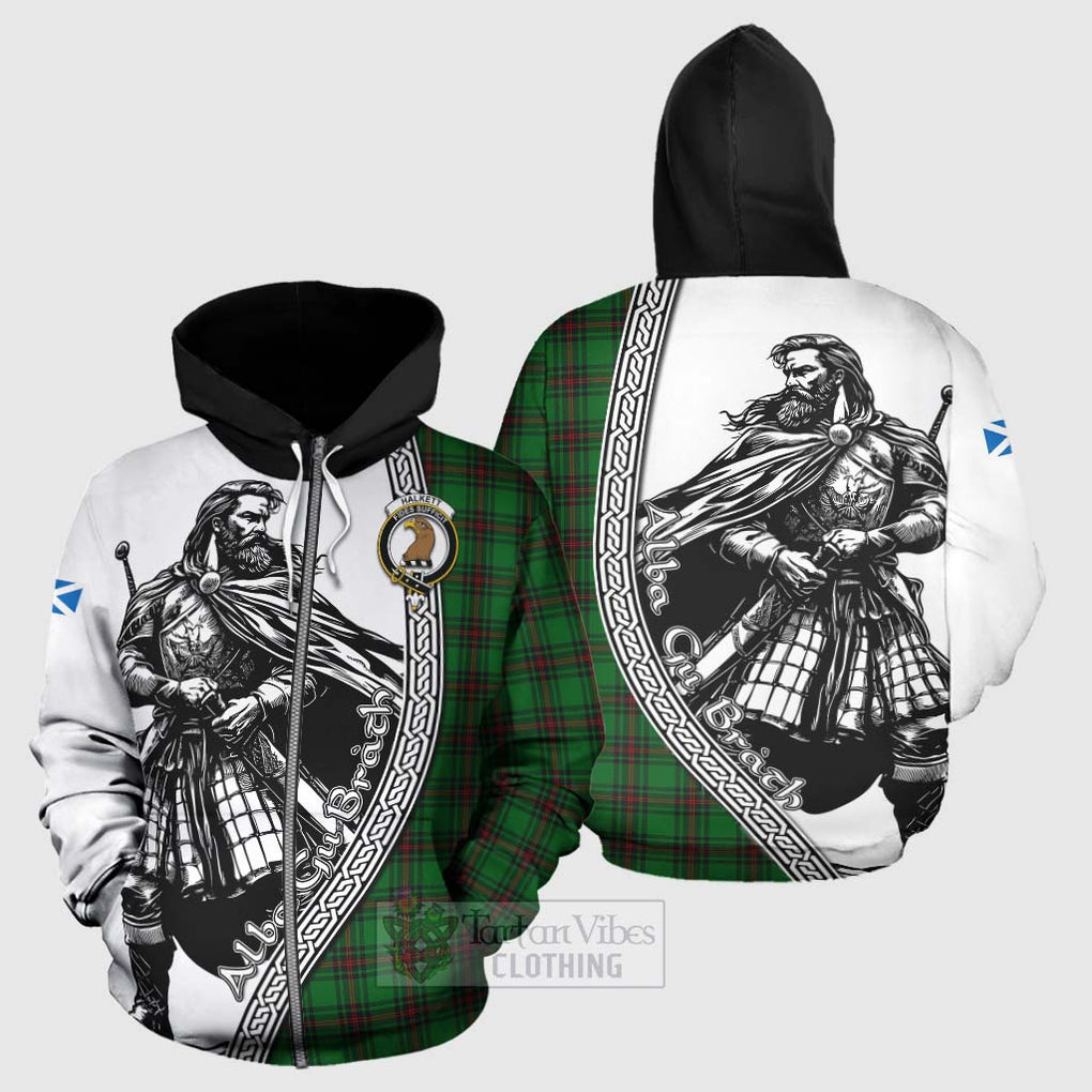 Tartan Vibes Clothing Halkett Tartan Clan Crest Hoodie with Highlander Warrior Celtic Style