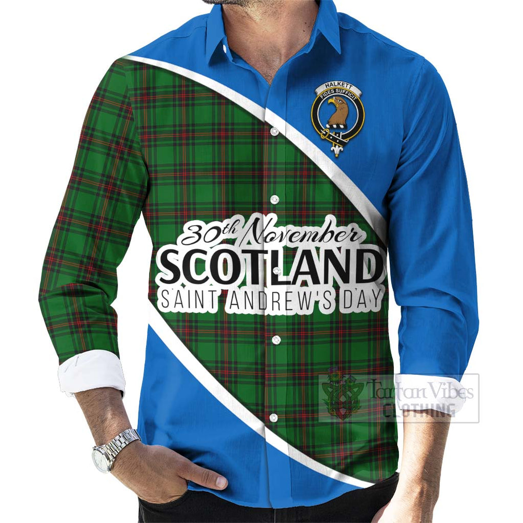 Tartan Vibes Clothing Halkett Family Crest Tartan Long Sleeve Button Shirt Celebrate Saint Andrew's Day in Style