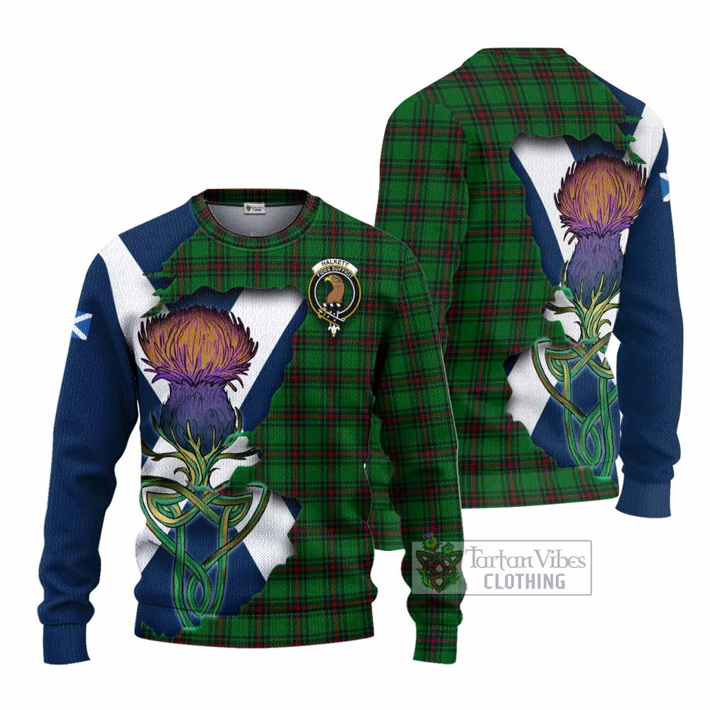 Halkett Tartan Family Crest Knitted Sweater Scottish Thistle Celtic Inspired - Tartan Vibes Clothing