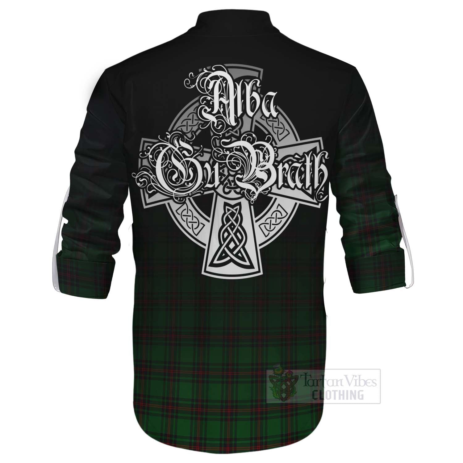 Tartan Vibes Clothing Halkett Tartan Ghillie Kilt Shirt Featuring Alba Gu Brath Family Crest Celtic Inspired