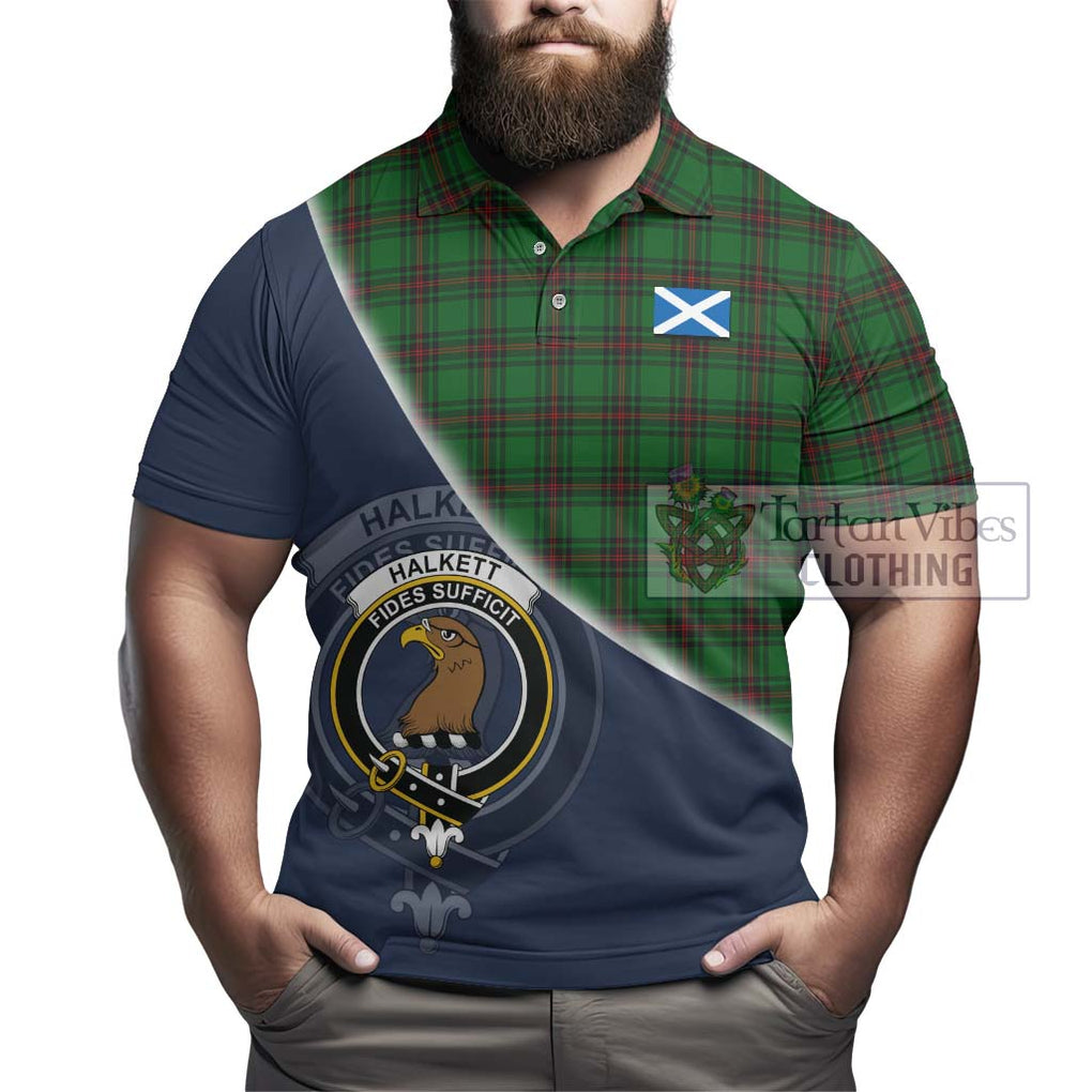 Halkett Tartan Polo Shirt with Personalised National Flag and Family Crest Half Style - Tartanvibesclothing Shop