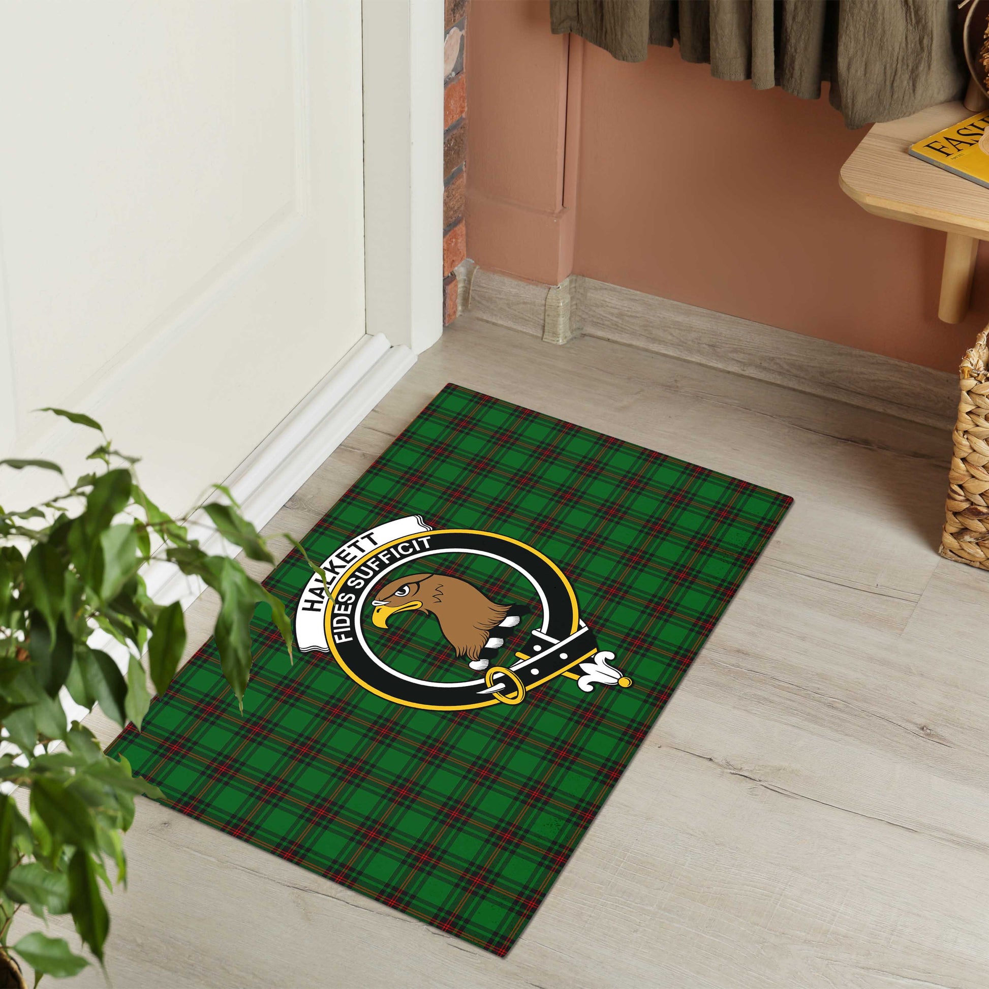 Halkett Tartan Door Mat with Family Crest - Tartanvibesclothing