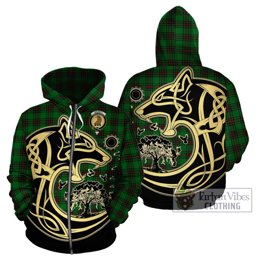 Halkett Tartan Hoodie with Family Crest Celtic Wolf Style - Tartan Vibes Clothing