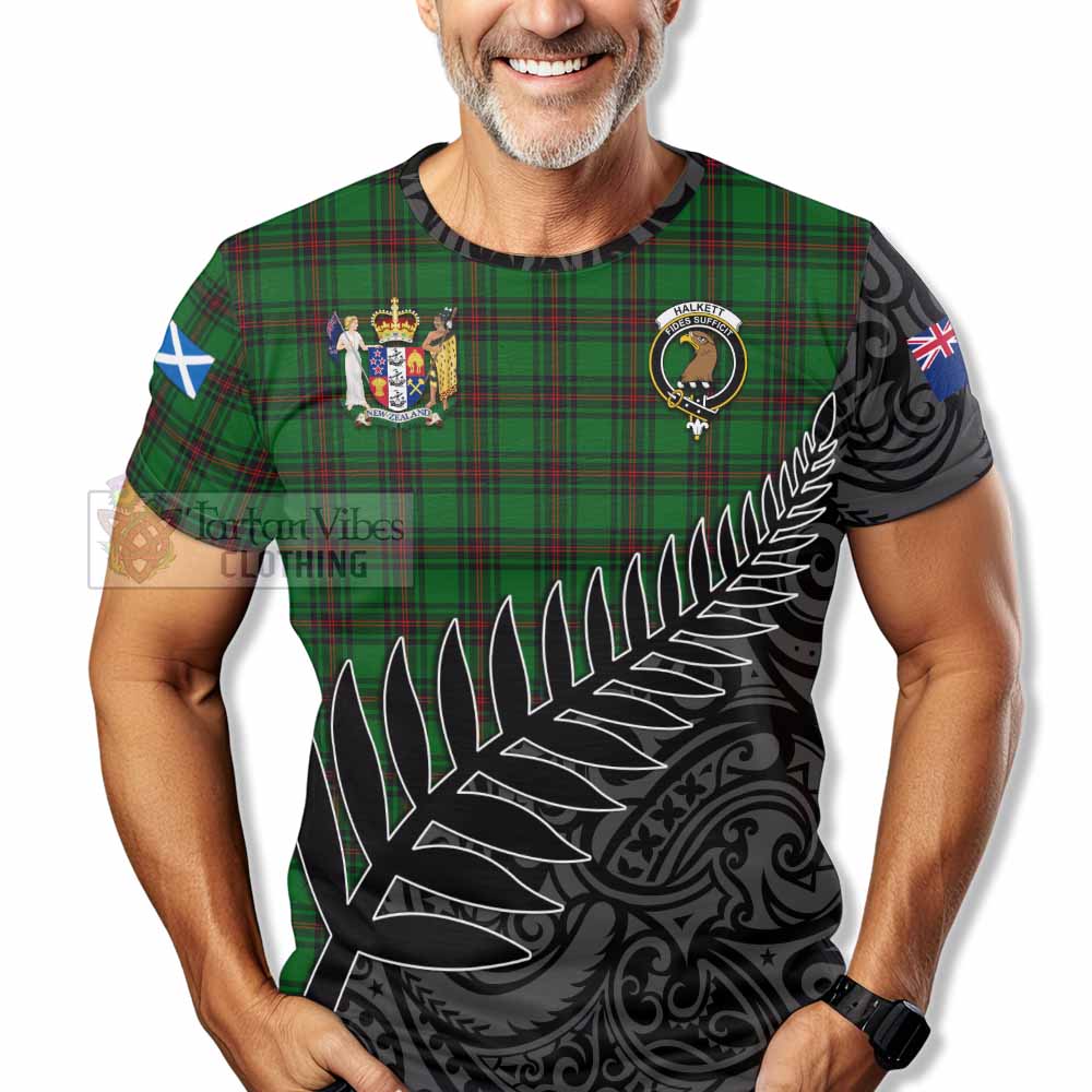 Tartan Vibes Clothing Halkett Crest Tartan T-Shirt with New Zealand Silver Fern Half Style