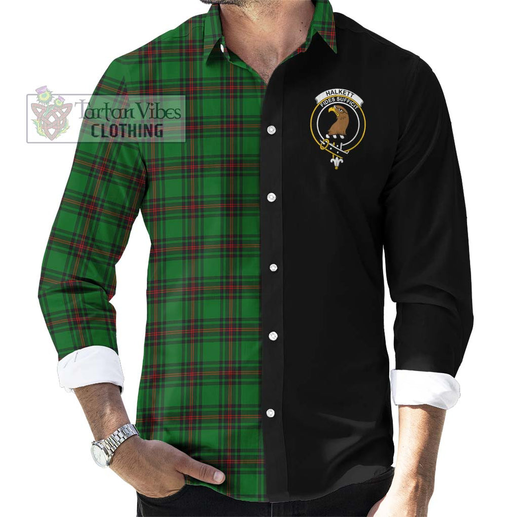 Halkett Tartan Long Sleeve Button Shirt with Family Crest and Half Of Me Style - Tartanvibesclothing Shop