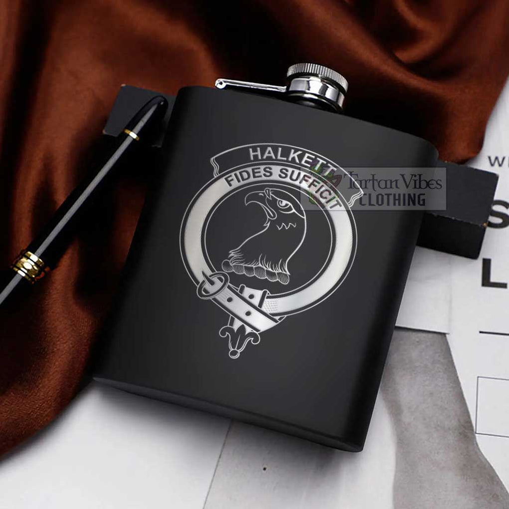 Tartan Vibes Clothing Halkett Crest Hip Flask Set 7oz Black Stainless Steel with A Gift Box