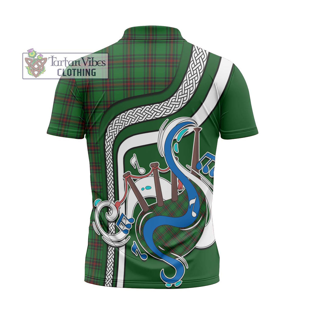 Halkett Tartan Zipper Polo Shirt with Epic Bagpipe Style - Tartanvibesclothing Shop