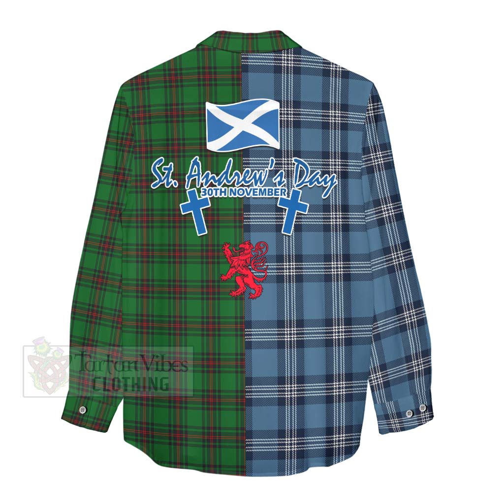 Tartan Vibes Clothing Halkett Tartan Women's Casual Shirt Happy St. Andrew's Day Half Tartan Style