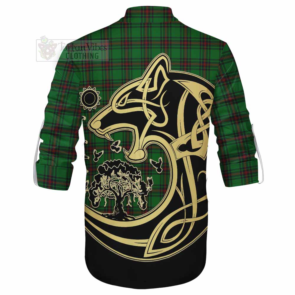 Tartan Vibes Clothing Halkett Tartan Ghillie Kilt Shirt with Family Crest Celtic Wolf Style