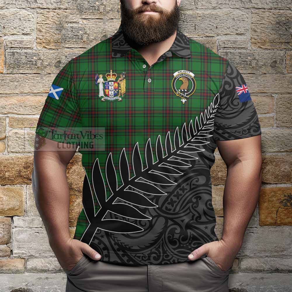 Tartan Vibes Clothing Halkett Crest Tartan Polo Shirt with New Zealand Silver Fern Half Style