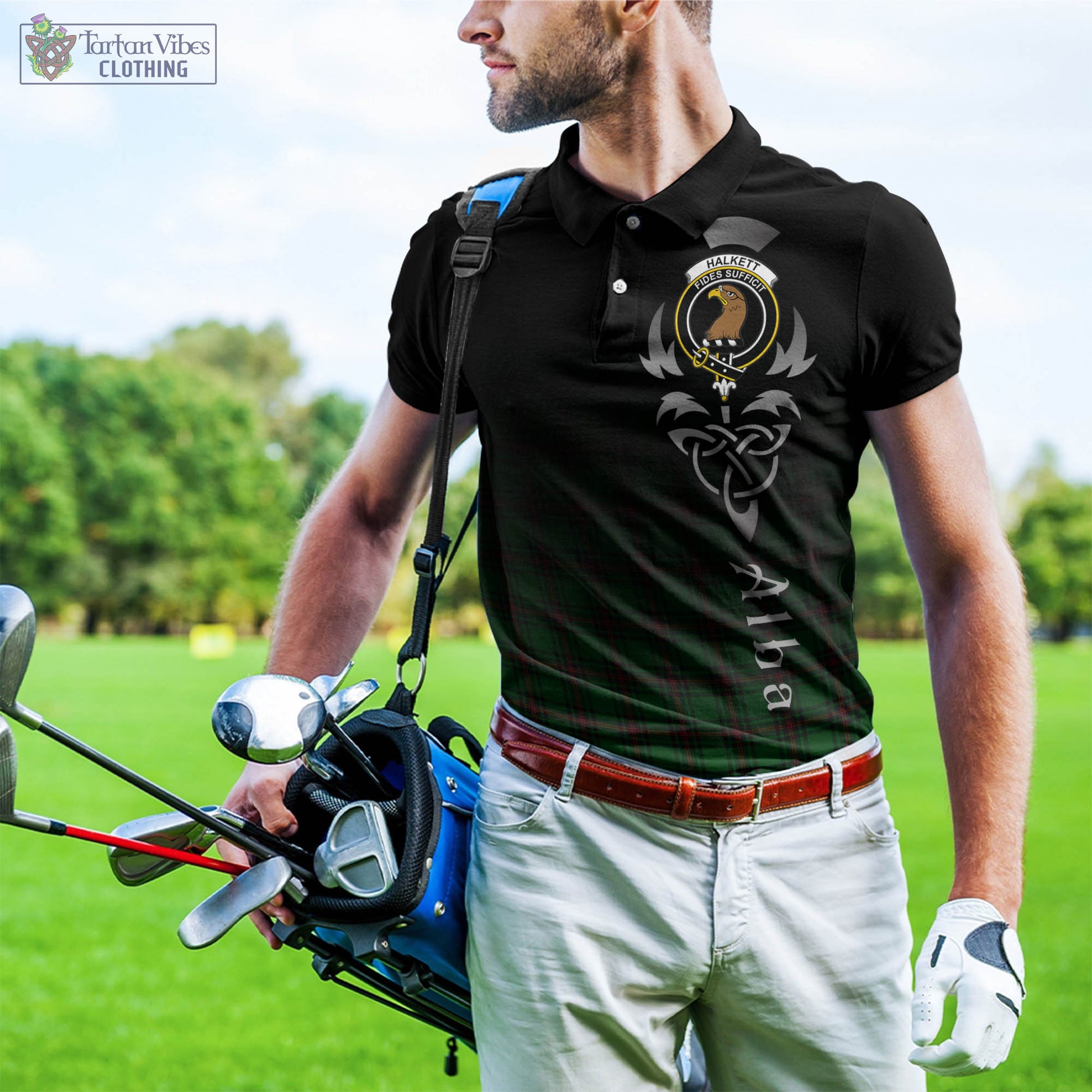 Tartan Vibes Clothing Halkett Tartan Polo Shirt Featuring Alba Gu Brath Family Crest Celtic Inspired