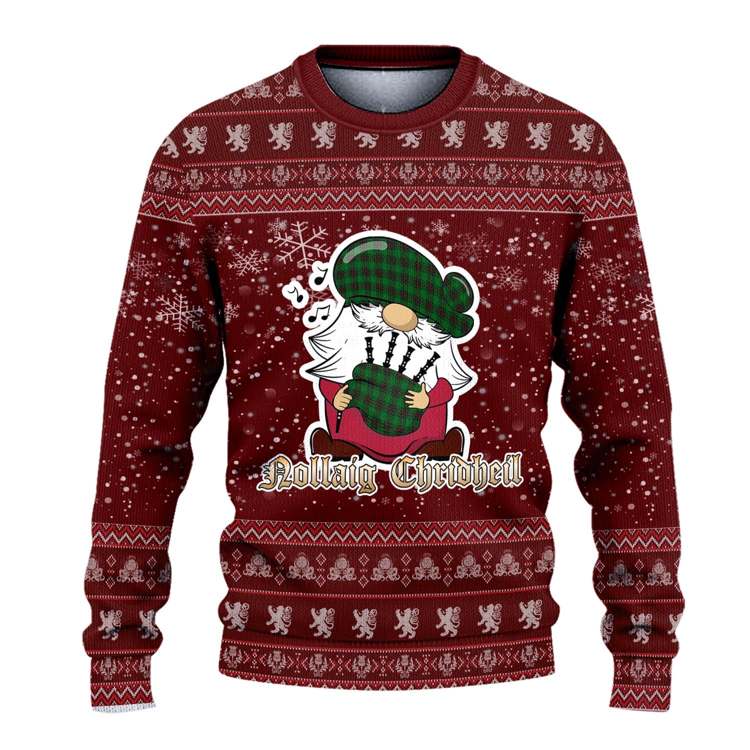 Halkett Clan Christmas Family Knitted Sweater with Funny Gnome Playing Bagpipes - Tartanvibesclothing