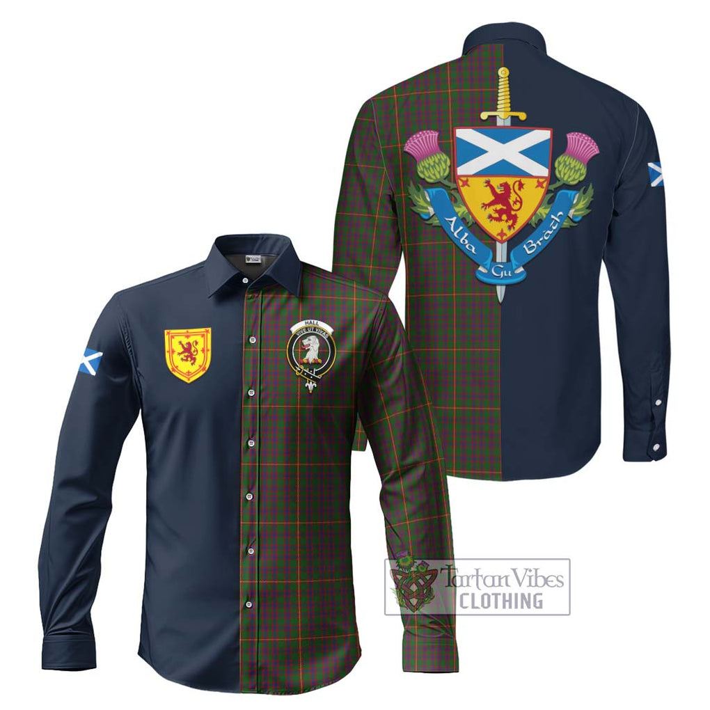 Tartan Vibes Clothing Hall Tartan Long Sleeve Button Shirt with Scottish Lion Royal Arm Half Style