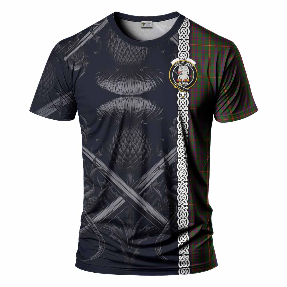 Tartan Vibes Clothing Hall Tartan T-Shirt with Family Crest Cross Sword Thistle Celtic Vibes