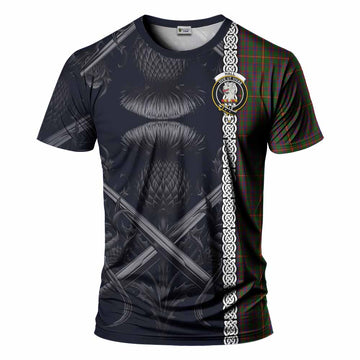 Hall Tartan T-Shirt with Family Crest Cross Sword Thistle Celtic Vibes