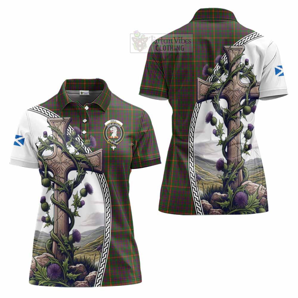 Tartan Vibes Clothing Hall Tartan Women's Polo Shirt with Family Crest and St. Andrew's Cross Accented by Thistle Vines