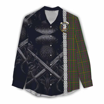 Hall Tartan Women's Casual Shirt with Family Crest Cross Sword Thistle Celtic Vibes