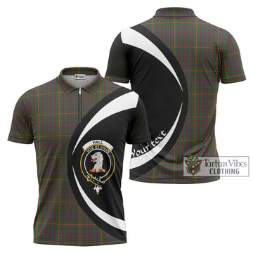 Hall Tartan Zipper Polo Shirt with Family Crest Circle Style