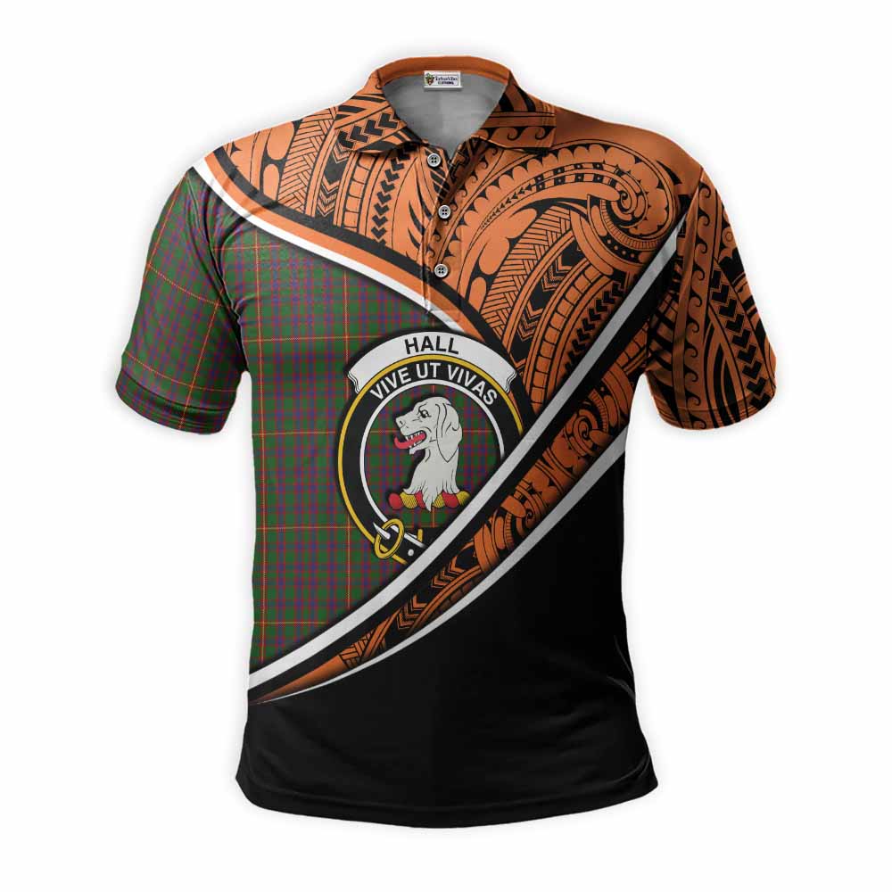 Tartan Vibes Clothing Hall Crest Tartan Polo Shirt with Maori Tattoo Style - Orange Version