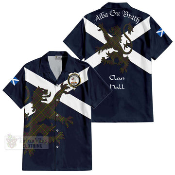 Hall Tartan Lion Rampant Short Sleeve Button Shirt  Proudly Display Your Heritage with Alba Gu Brath and Clan Name