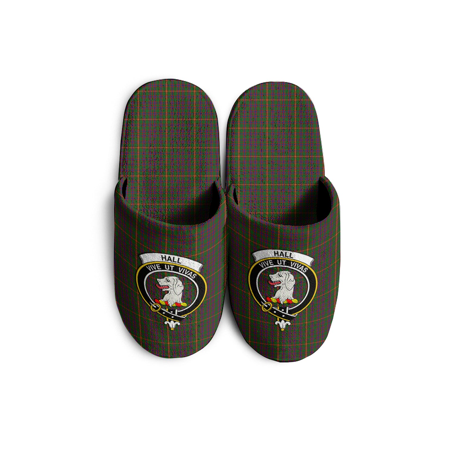 Hall Tartan Home Slippers with Family Crest - Tartanvibesclothing