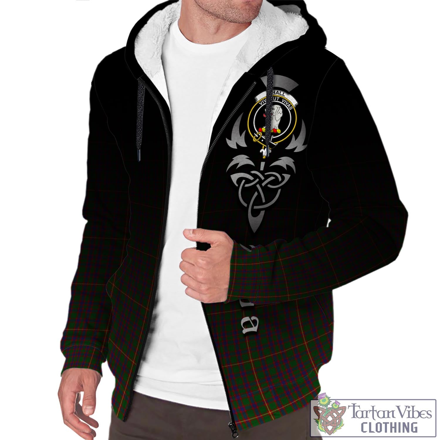 Tartan Vibes Clothing Hall Tartan Sherpa Hoodie Featuring Alba Gu Brath Family Crest Celtic Inspired