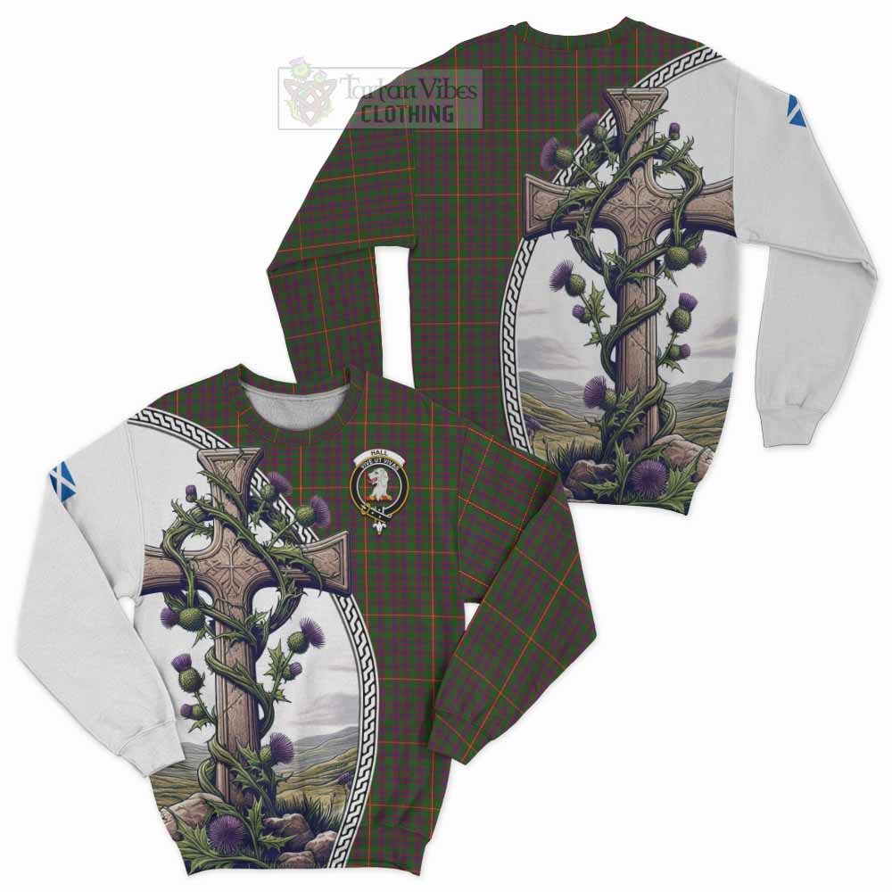 Tartan Vibes Clothing Hall Tartan Sweatshirt with Family Crest and St. Andrew's Cross Accented by Thistle Vines