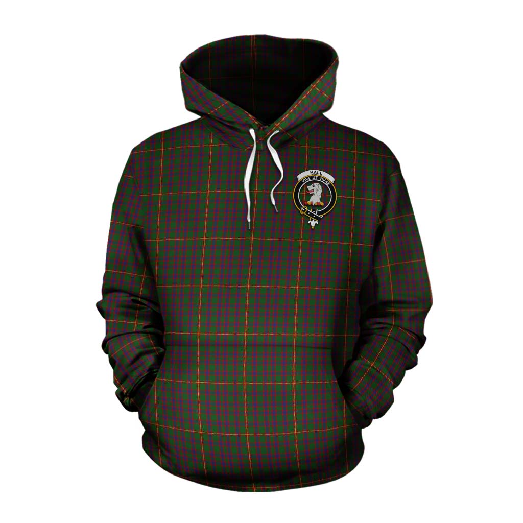 Tartan Vibes Clothing Hall Tartan Cotton Hoodie with Family Crest and Bearded Skull Holding Bottles of Whiskey