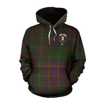 Hall Tartan Cotton Hoodie with Family Crest and Bearded Skull Holding Bottles of Whiskey