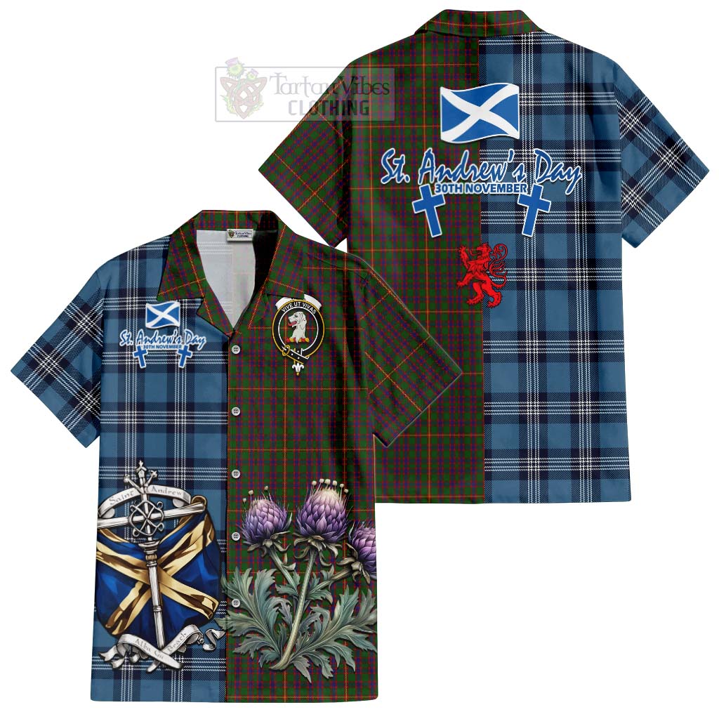 Tartan Vibes Clothing Hall Tartan Short Sleeve Button Shirt Happy St. Andrew's Day Half Tartan Style