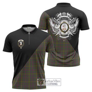 Hall Tartan Zipper Polo Shirt with Family Crest and Military Logo Style