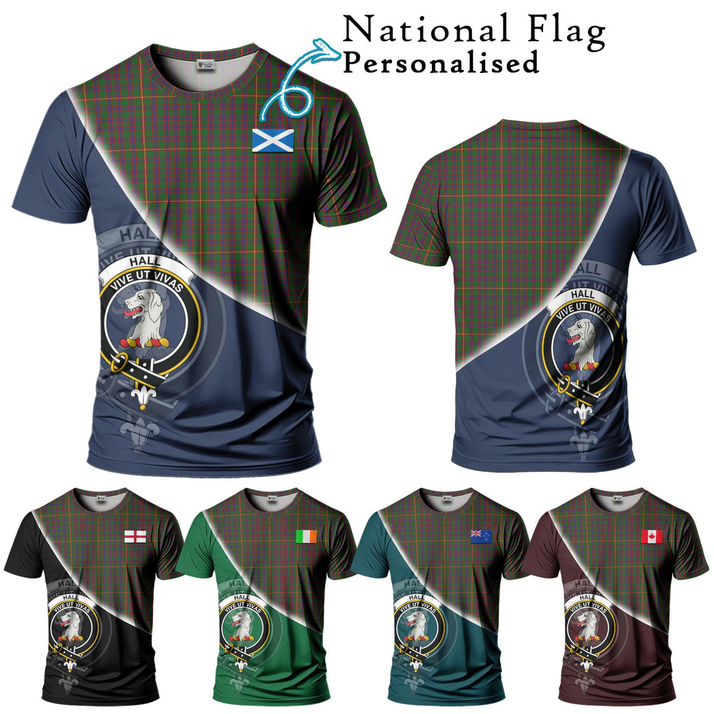 Hall Tartan T-Shirt with Personalised National Flag and Family Crest Half Style Kid's Shirt - Tartanvibesclothing Shop