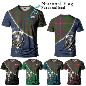 Hall Tartan T-Shirt with Personalised National Flag and Family Crest Half Style