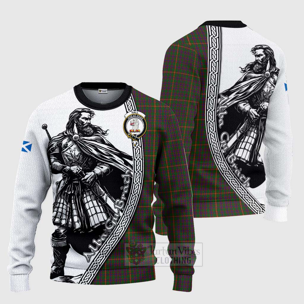 Tartan Vibes Clothing Hall Tartan Clan Crest Knitted Sweater with Highlander Warrior Celtic Style