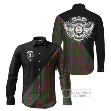 Hall Tartan Long Sleeve Button Shirt with Family Crest and Military Logo Style