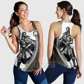 Hall Tartan Clan Crest Women's Racerback Tanks with Highlander Warrior Celtic Style