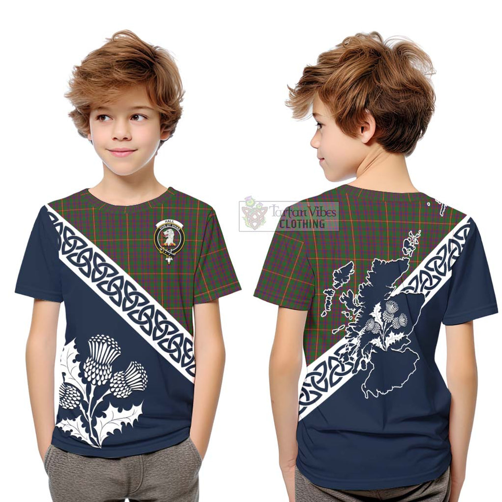 Tartan Vibes Clothing Hall Tartan Kid T-Shirt Featuring Thistle and Scotland Map