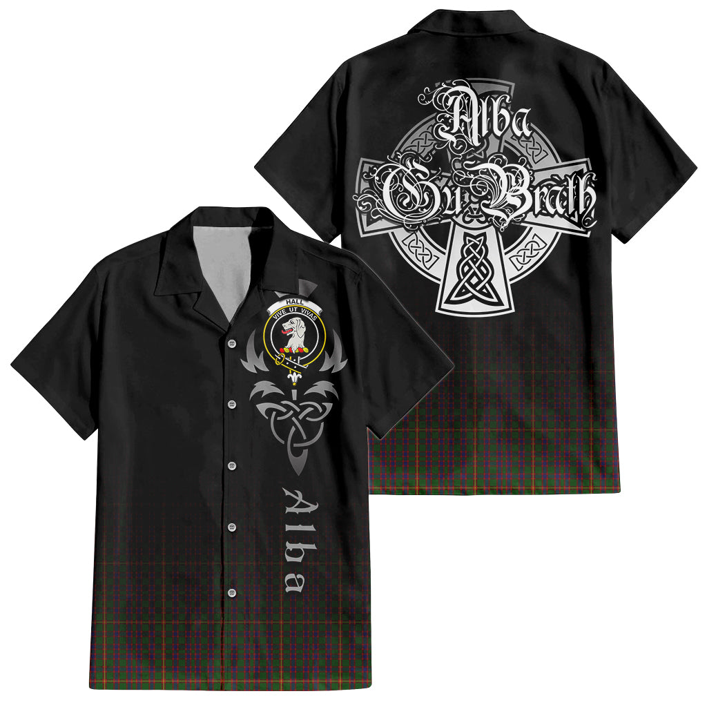 Tartan Vibes Clothing Hall Tartan Short Sleeve Button Up Featuring Alba Gu Brath Family Crest Celtic Inspired